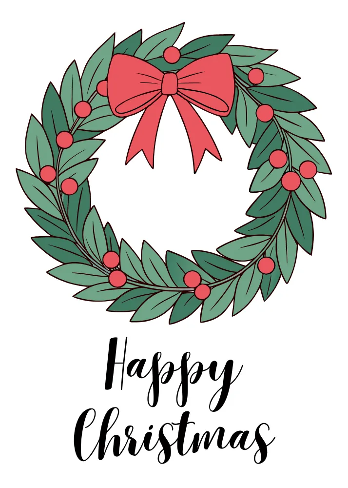 Printable Christmas Wreath with Bow Card