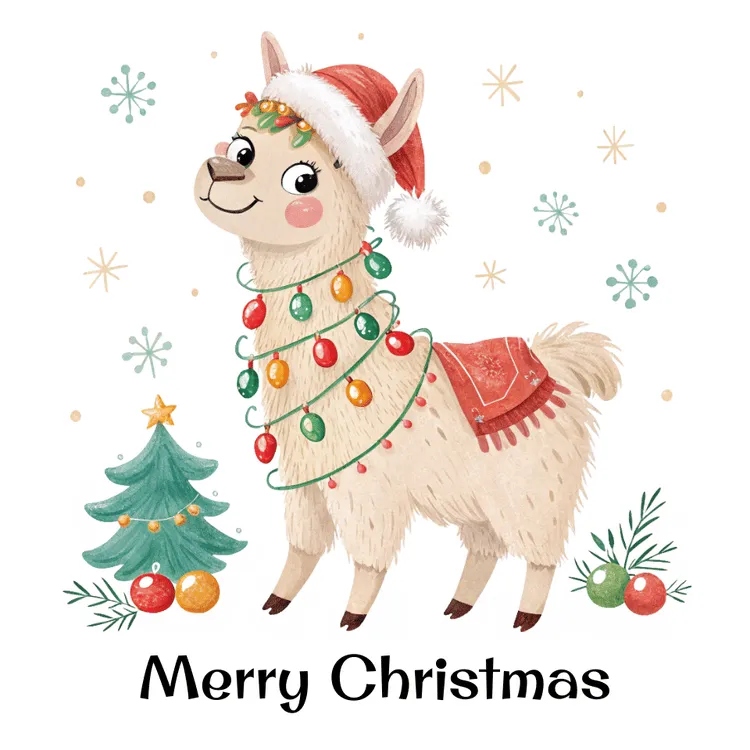 Llama on Christmas Day Card