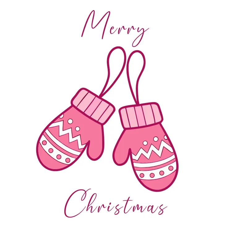 Pink Mittens Merry Christmas Card