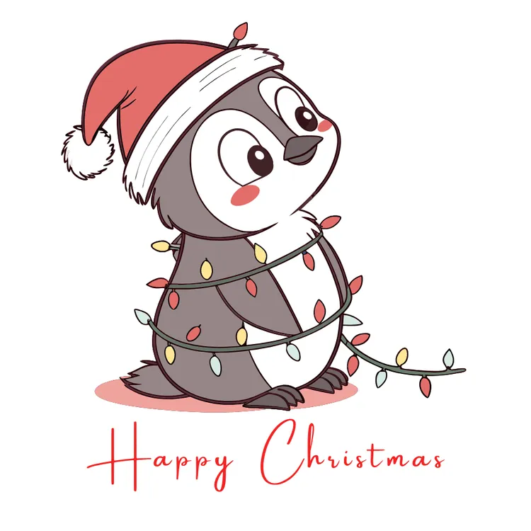 Penguin Wearing a Santa Hat Happy Christmas Card