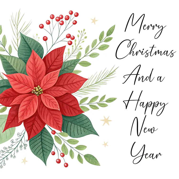 Poinsettia Merry Christmas and Happy New Year Card