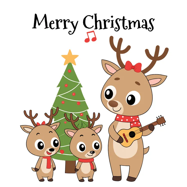 Reindeer Family and Christmas Tree Card