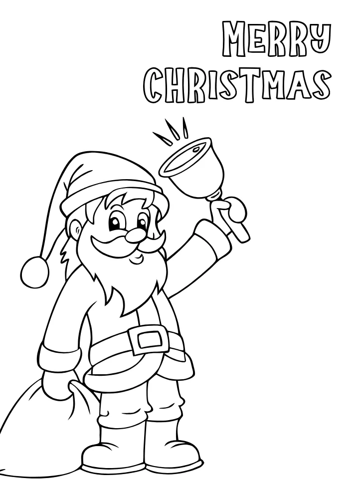 Santa with Bell Coloring Card