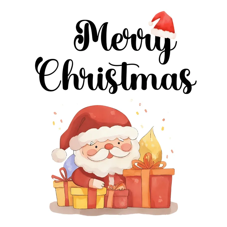 Santa Surrounded with Christmas Presents Printable Card