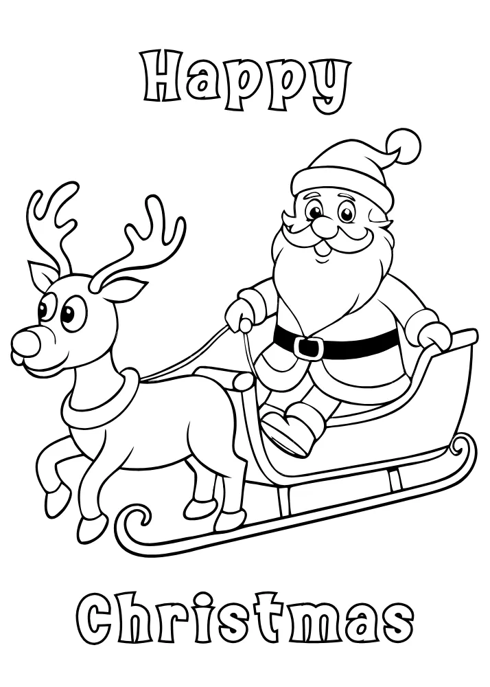 Santa Claus Riding a Sleigh  Christmas Coloring Card