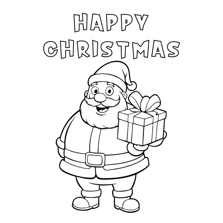 Excited Santa Claus Holding a Gift Christmas Card
