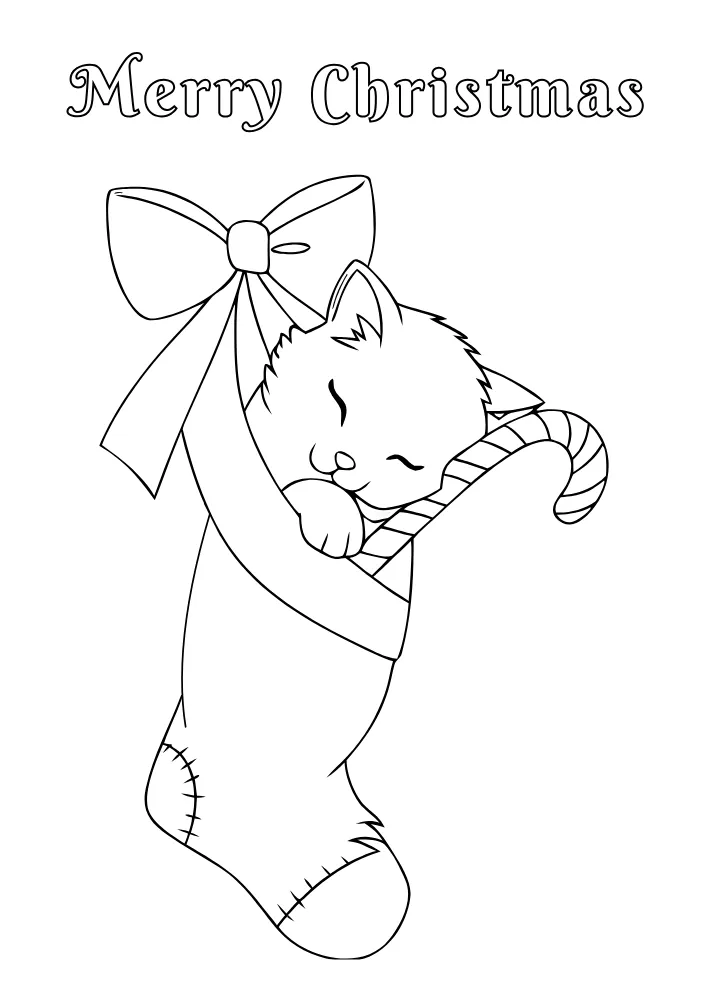 Cute Cat Inside a Stocking Coloring Page