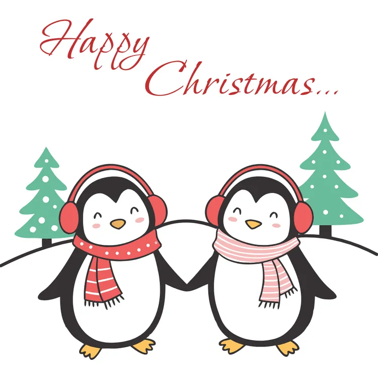 Penguin Couple Celebrating Christmas