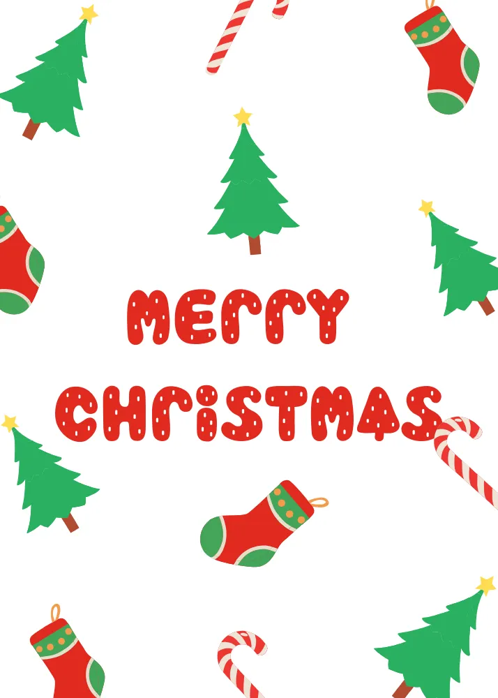 Tree, Candy Cane, and Stocking Card