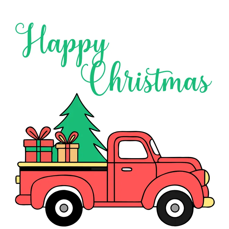 Truck loaded with Christmas Tree and Gifts