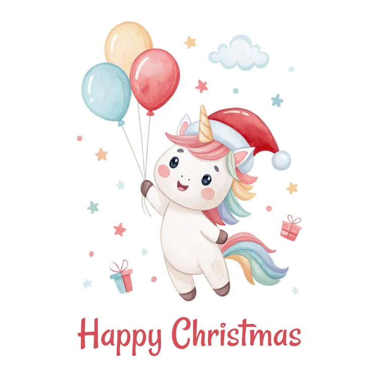 Unicorn Wearing a Santa Hat Happy Christmas Card