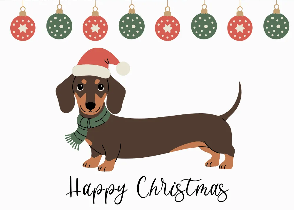 Dachshund Dog and Bauble Themed Christmas Card