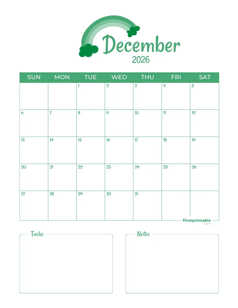 Printable December Calendar 2026 Template 03
