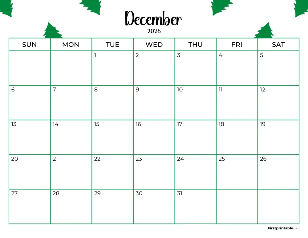 Printable December Calendar 2026 Template 17