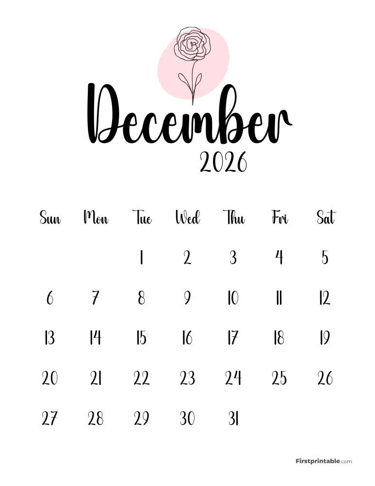 Printable December Calendar 2026 Template 50