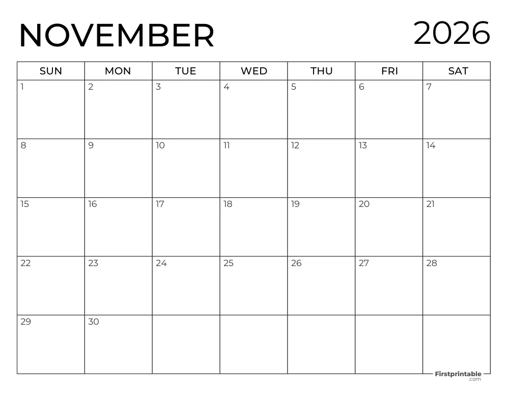 Printable November 2026 Calendar