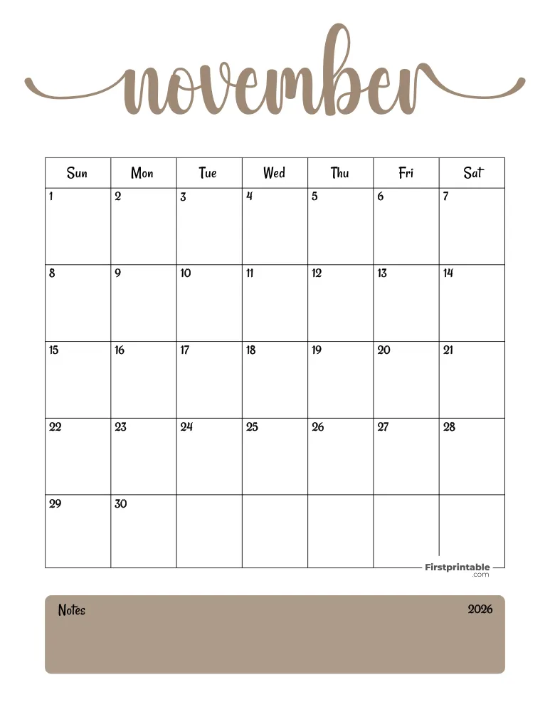 Printable November Calendar 2026 Template 04