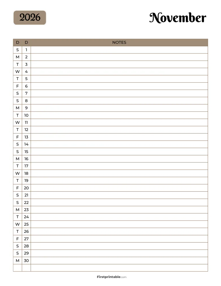 Printable November Calendar 2026 Template 13