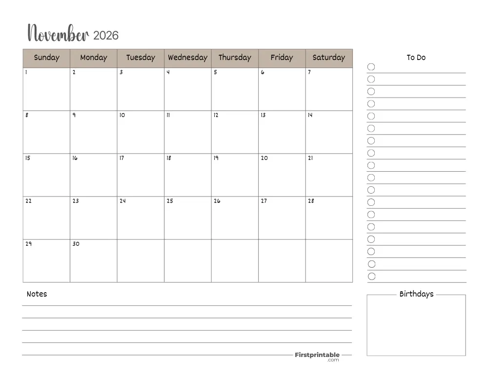 Printable November Calendar 2026 Template 15