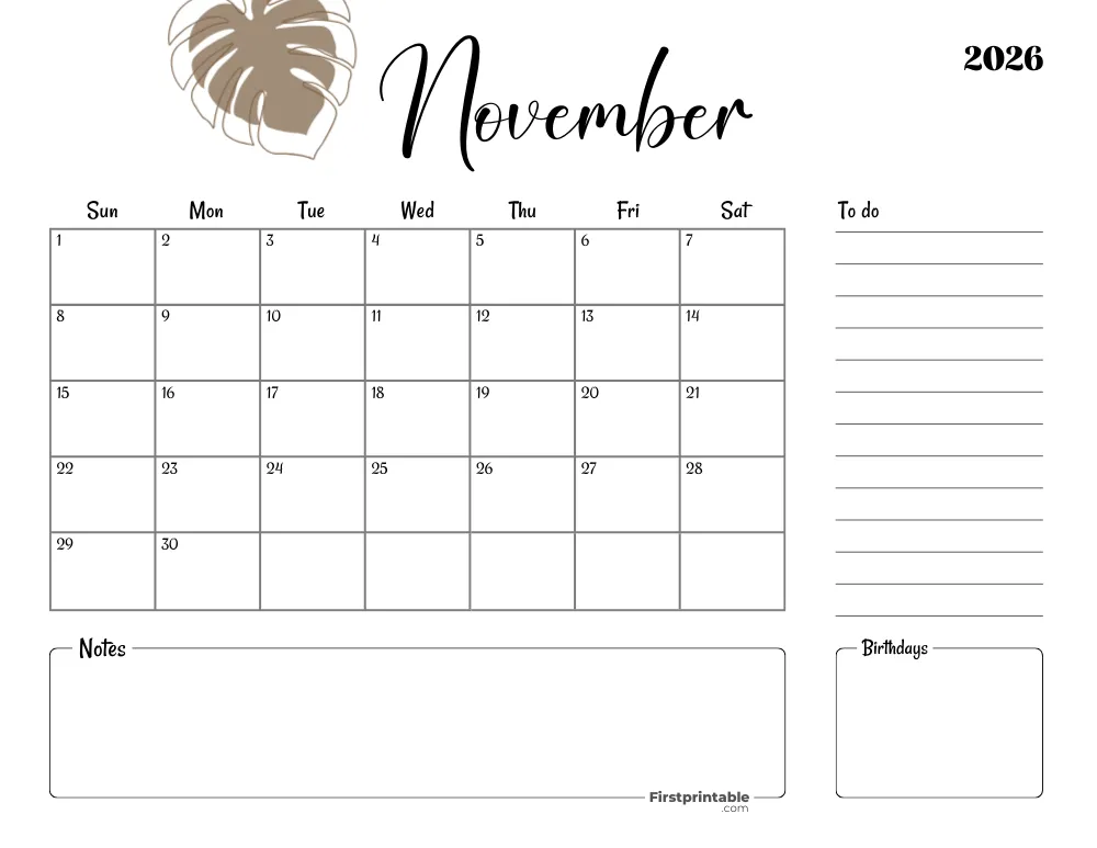 Printable November Calendar 2026 Template 18