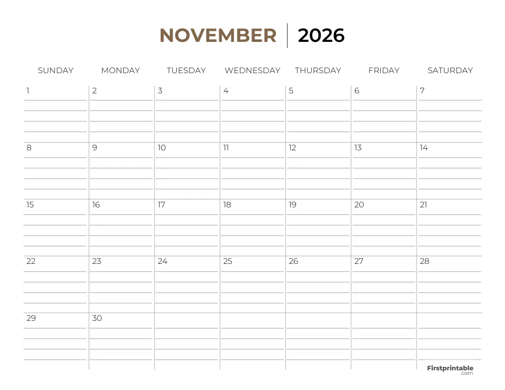 Printable November Calendar 2026 Template 26