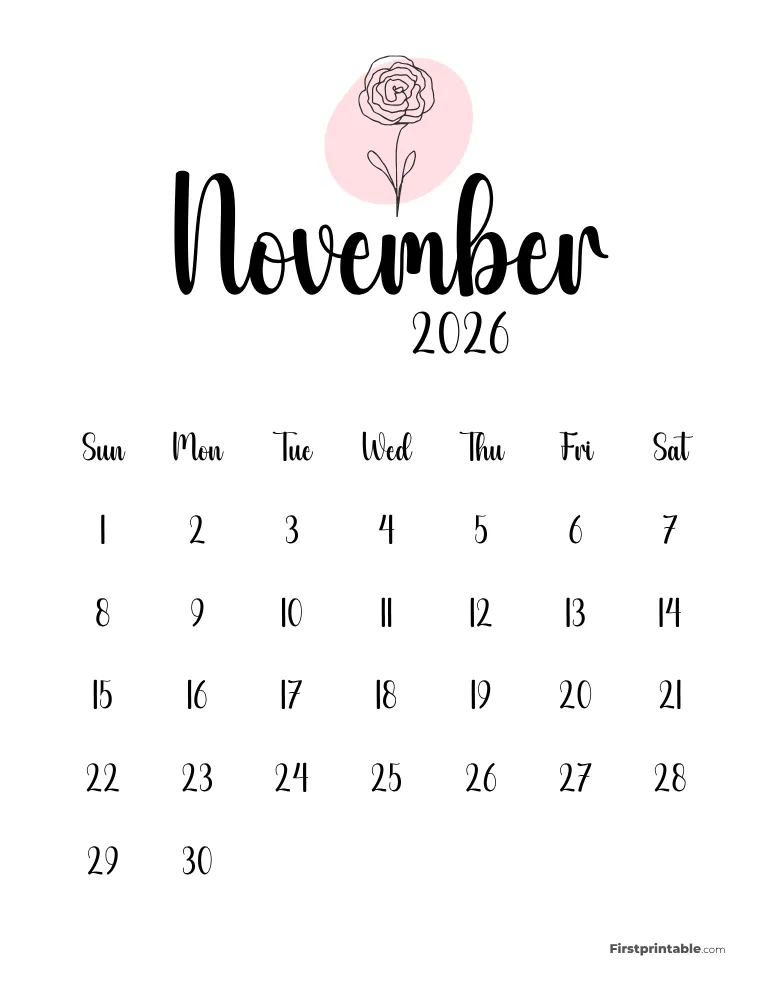 Printable November Calendar 2026 Template 50
