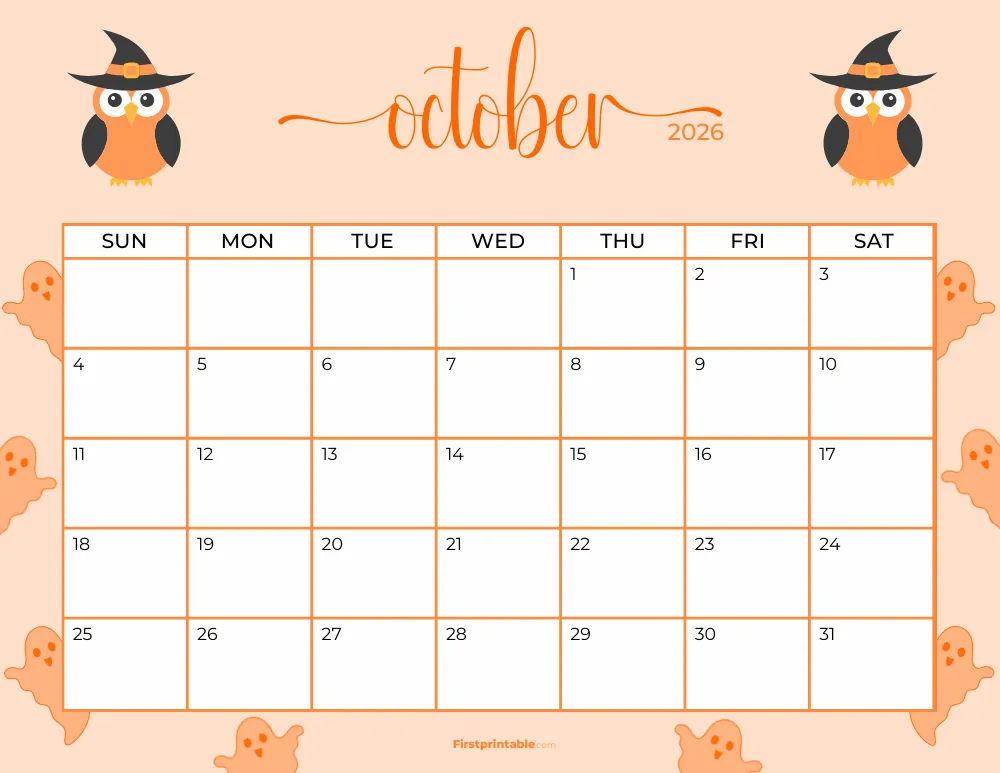 Printable October Calendar 2026 Halloween Template 20
