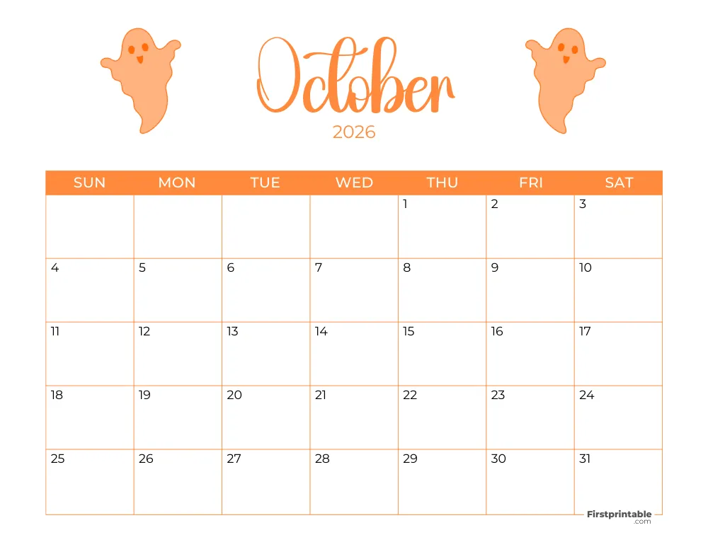 Printable October Calendar 2026 Halloween Template 22