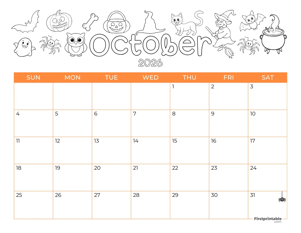 Printable October Calendar 2026 Halloween Template 25
