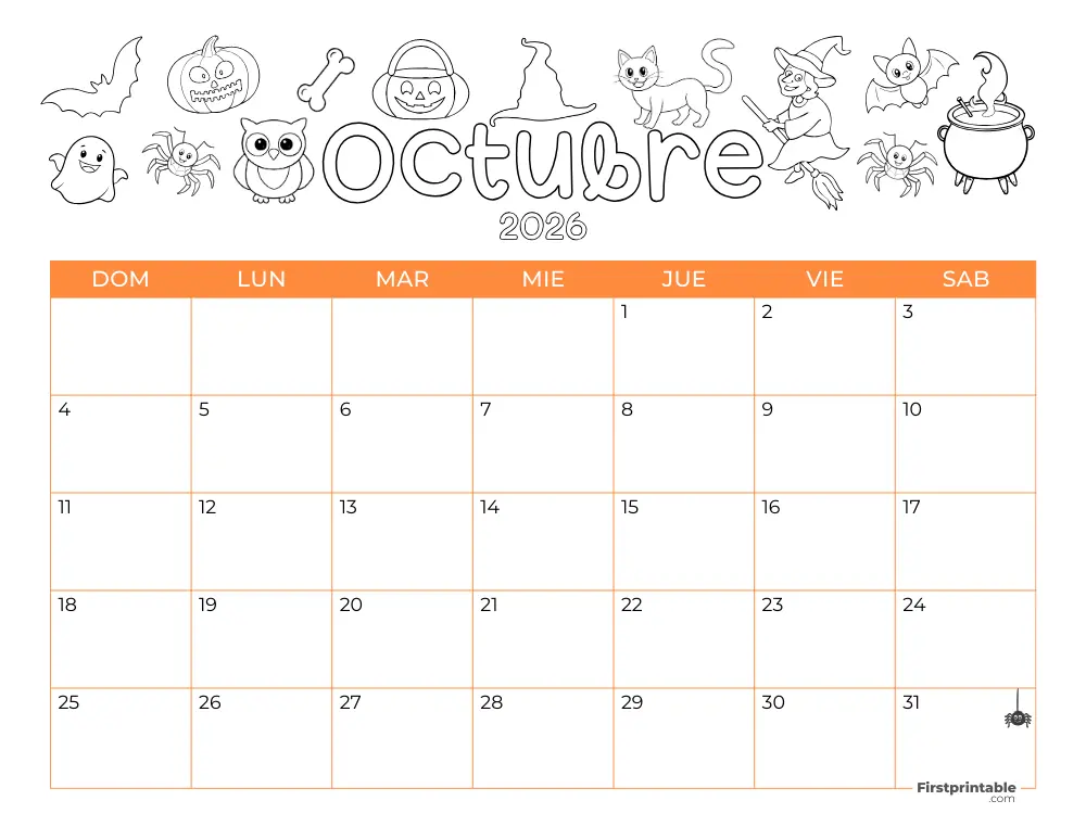 Printable October Calendar 2026 Halloween Template 40