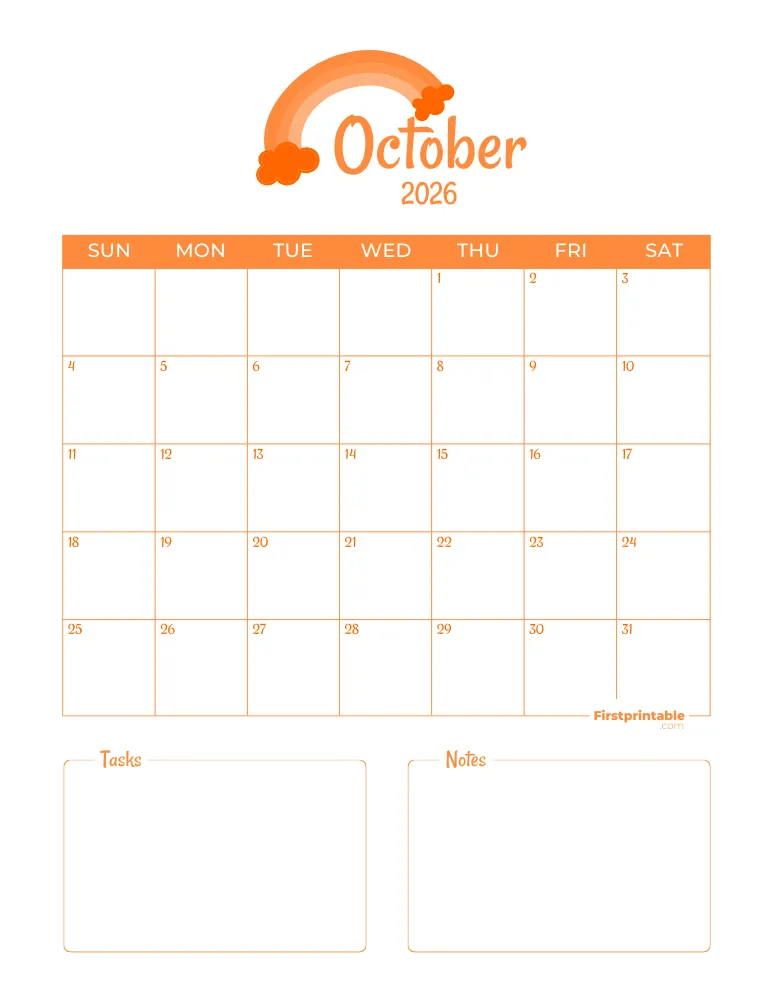 Printable October Calendar 2026 Template 03