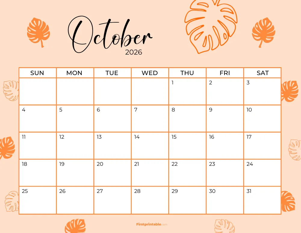 Printable October Calendar 2026 Template 19