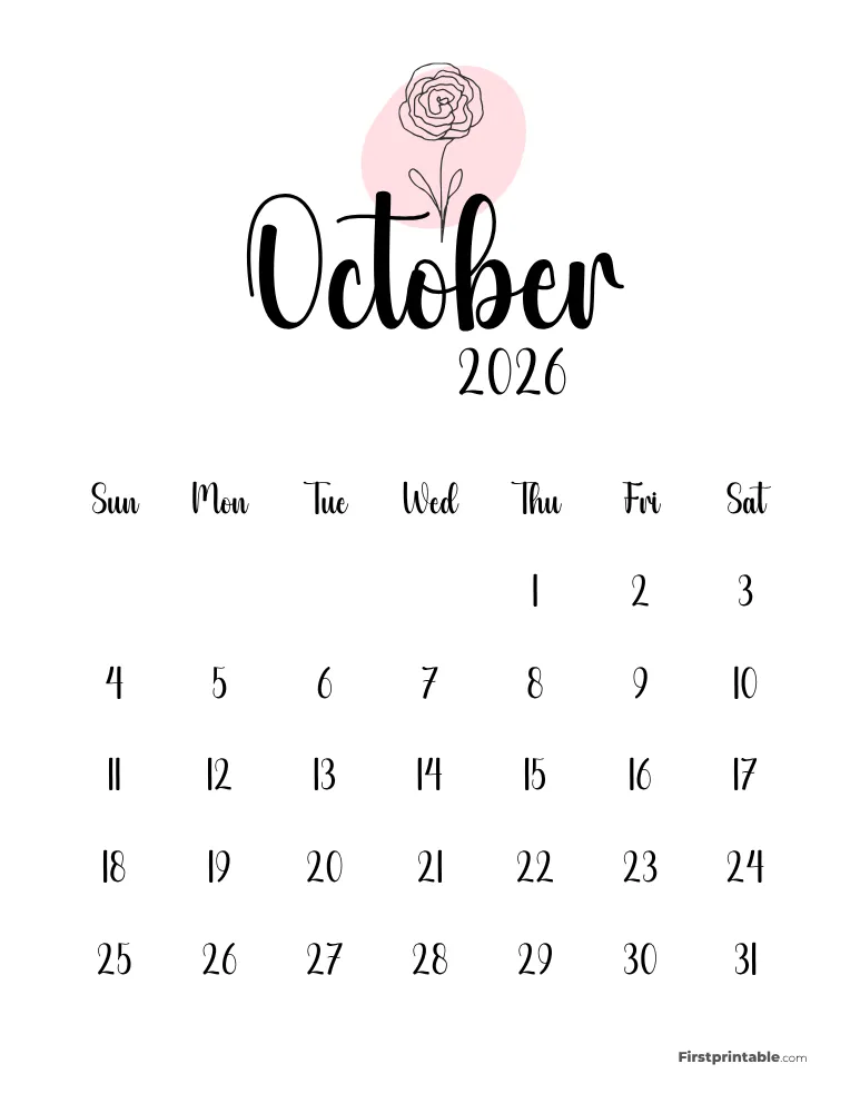 Printable October Calendar 2026 Template 50
