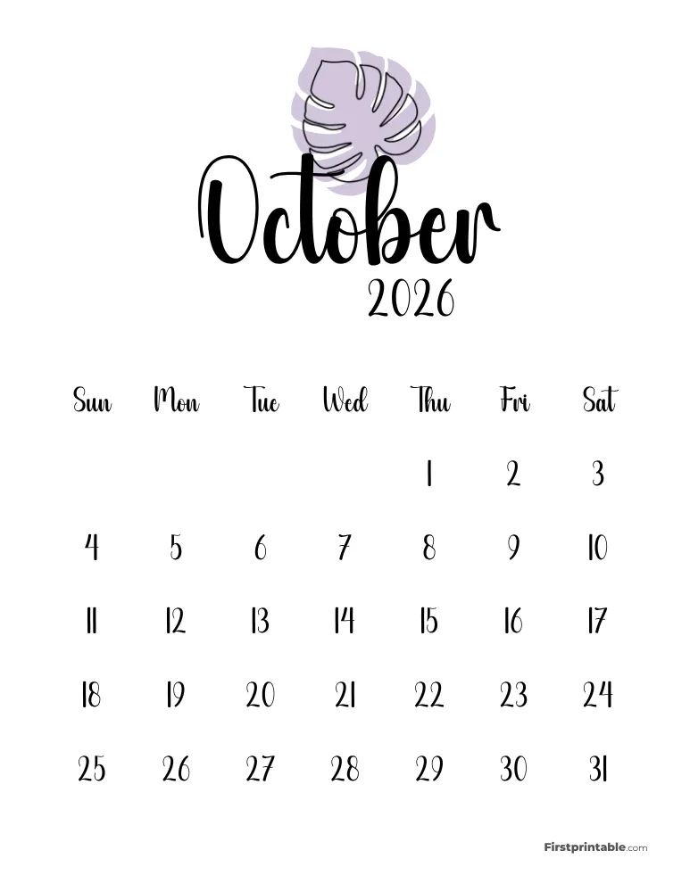 Printable October Calendar 2026 Template 51