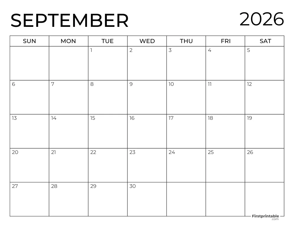 Printable September 2026 Calendar