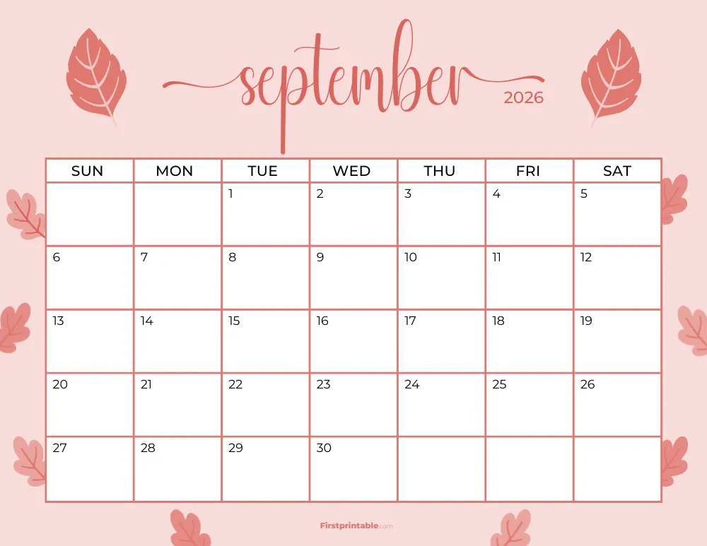 Printable September Calendar 2026 Autumn Template 20