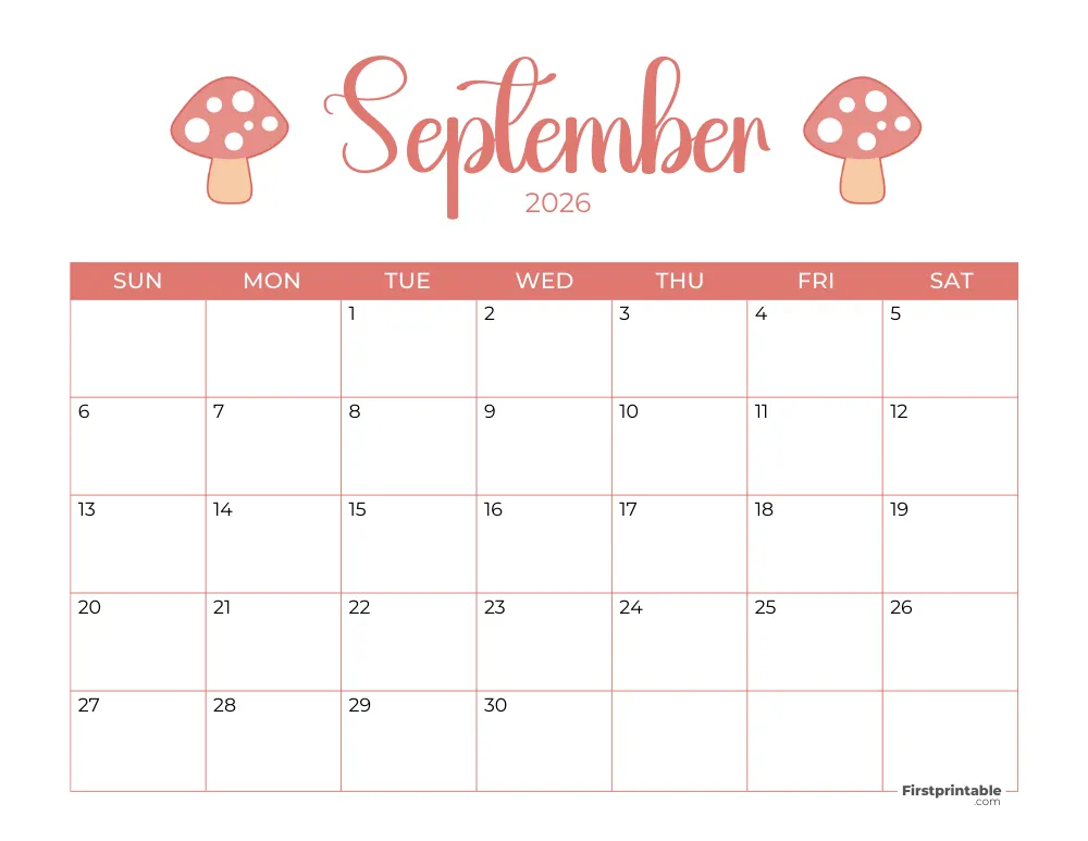 Printable September Calendar 2026 Autumn Template 22