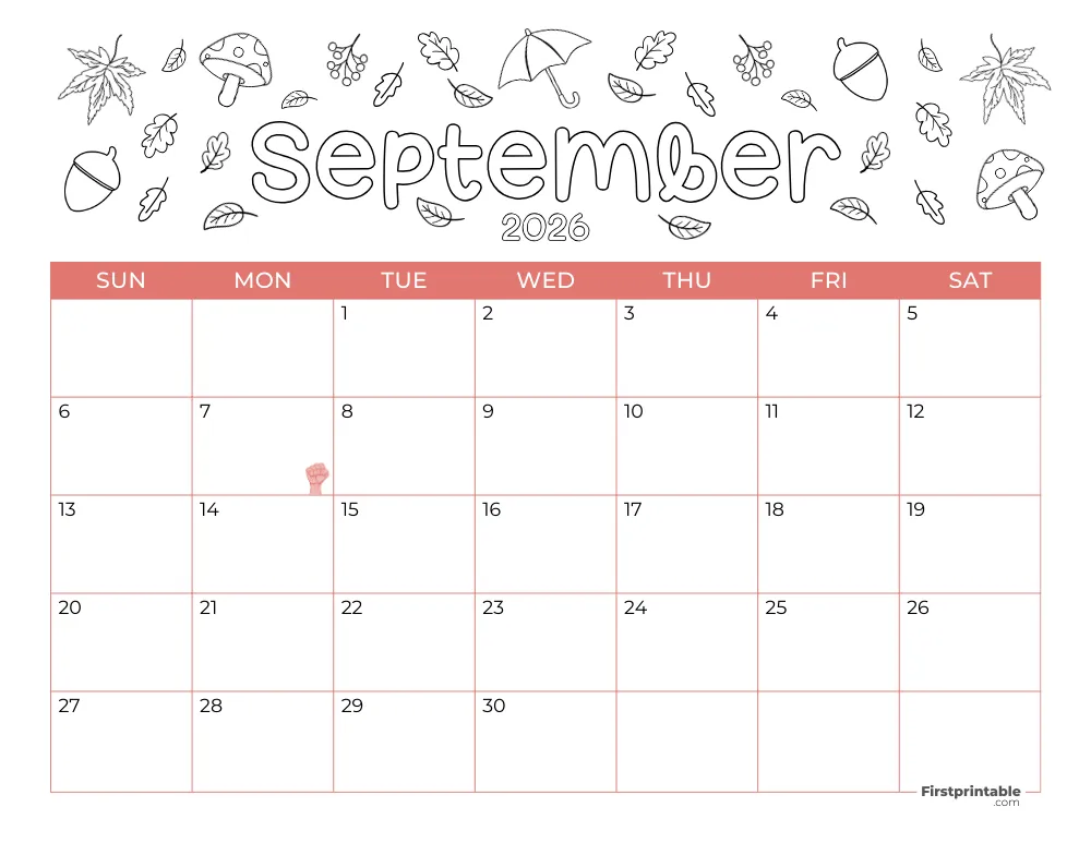 Printable September Calendar 2026 Autumn Template 25