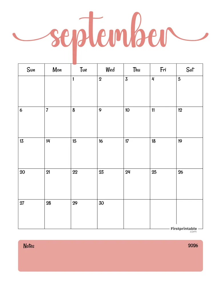 Printable September Calendar 2026 Template 04