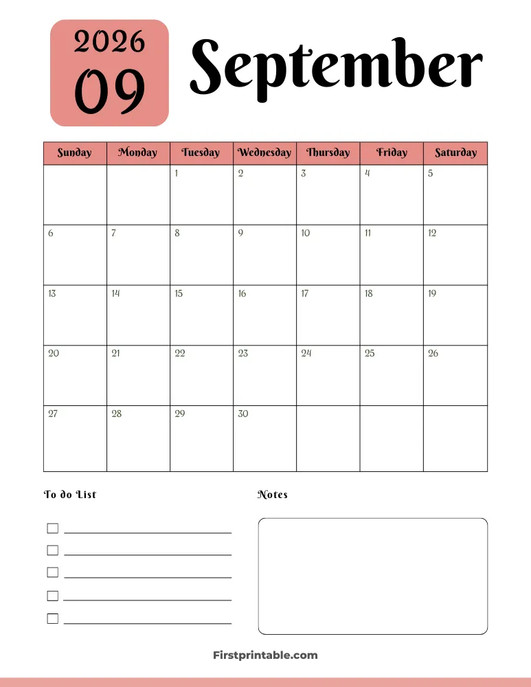 Printable September Calendar 2026 Template 05