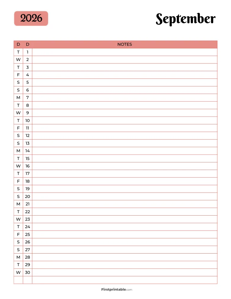 Printable September Calendar 2026 Template 13