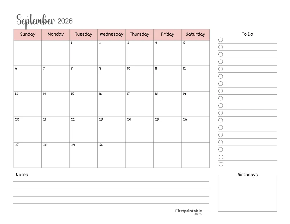 Printable September Calendar 2026 Template 15