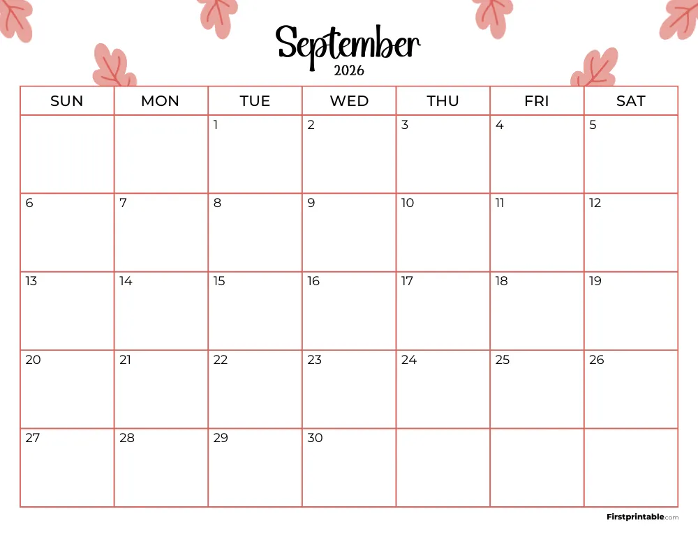 Printable September Calendar 2026 Template 17