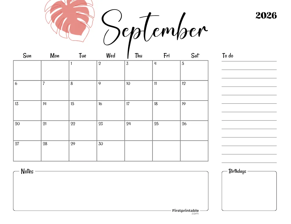 Printable September Calendar 2026 Template 18