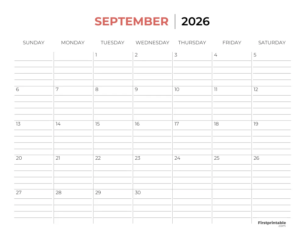 Printable September Calendar 2026 Template 26