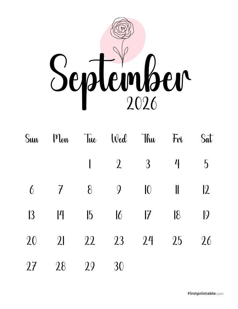 Printable September Calendar 2026 Template 50