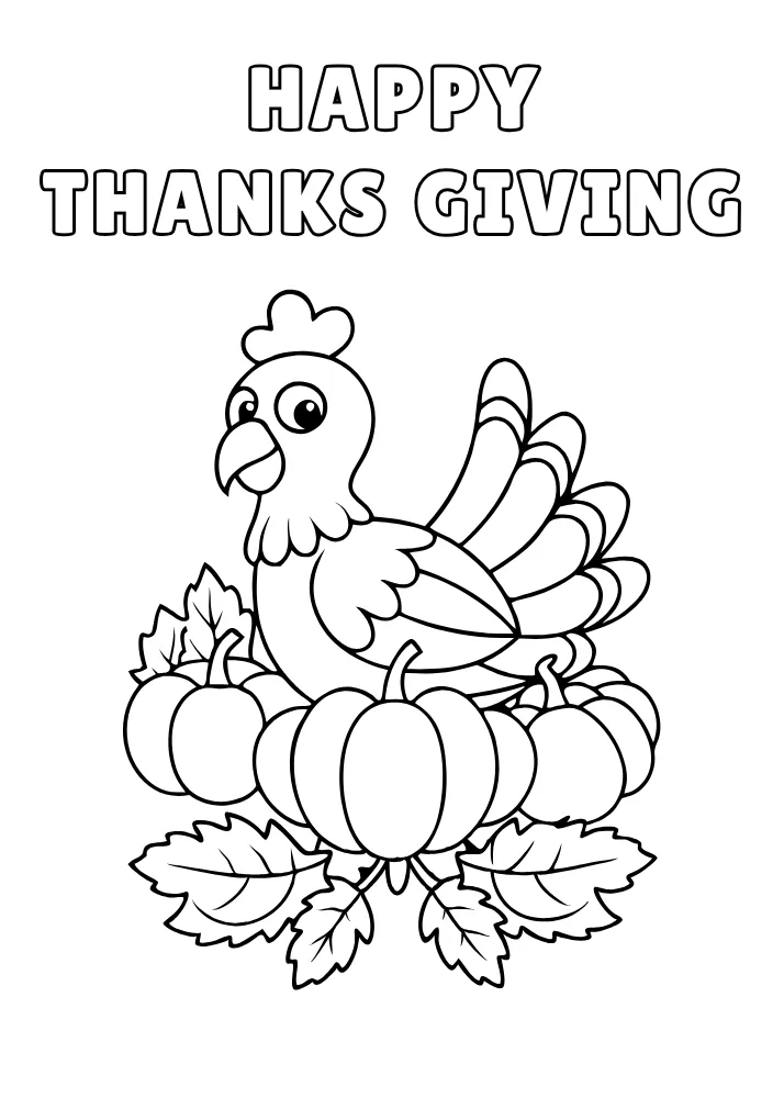 Turkey in Pumpkin Patch Coloring Card