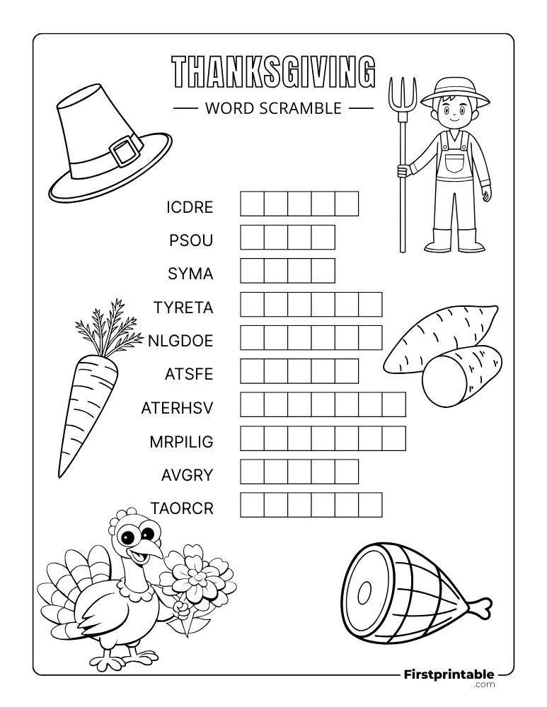 Thanksgiving Word Scramble - Easy 03