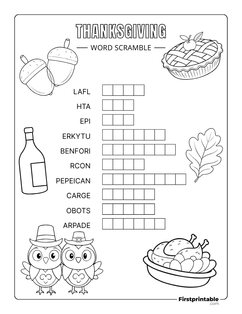 Thanksgiving Word Scramble - Easy 04