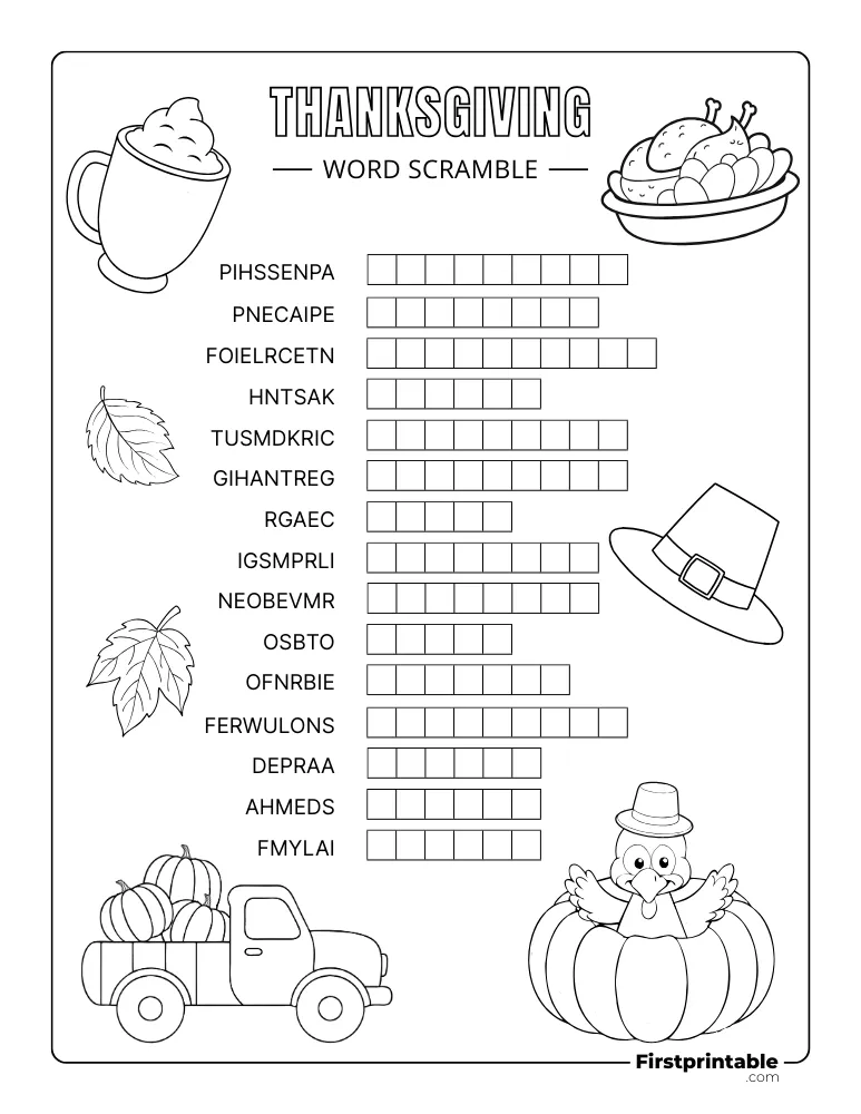 Thanksgiving Word Scramble - Medium 02